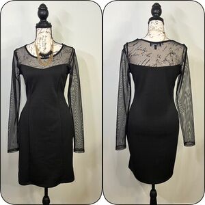 Vintage Hypnotized Y2K Black Mesh Long Sleeve Bodycon Dress | Medium